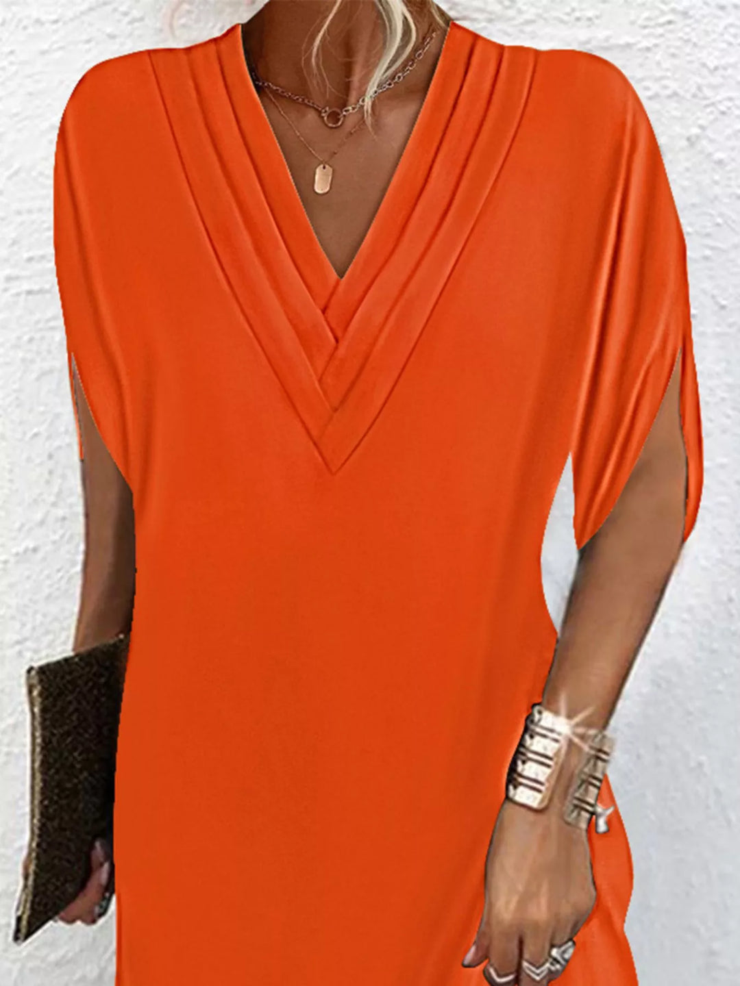 Emery | V-Hals Slit Mouw Mini Jurk