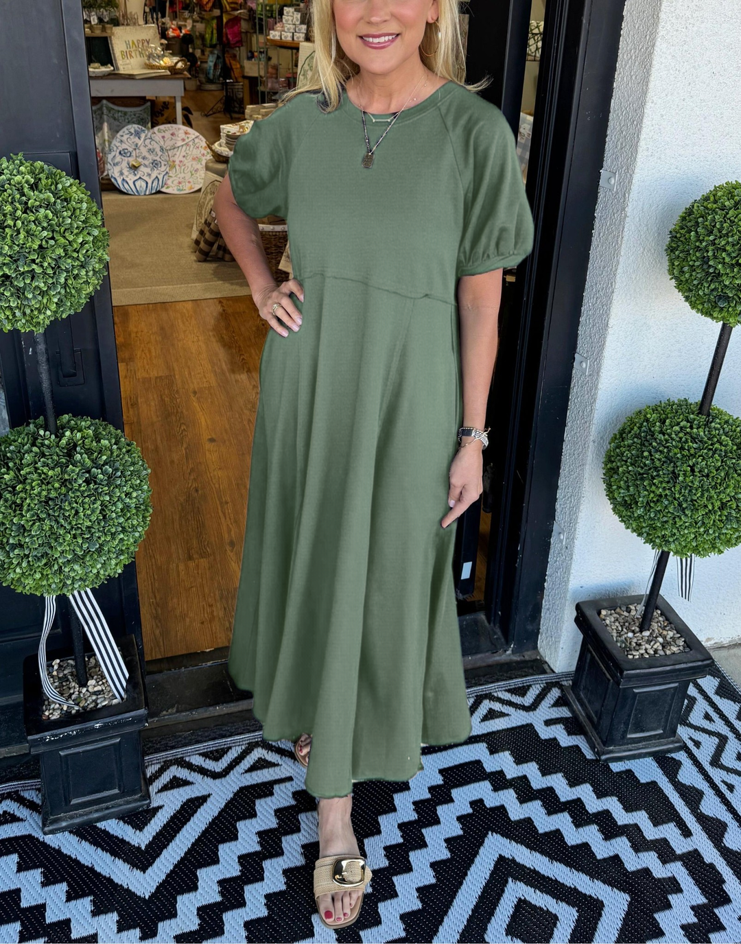 Haisley | Maxi-jurk met Pofmouwen en Ronde Hals