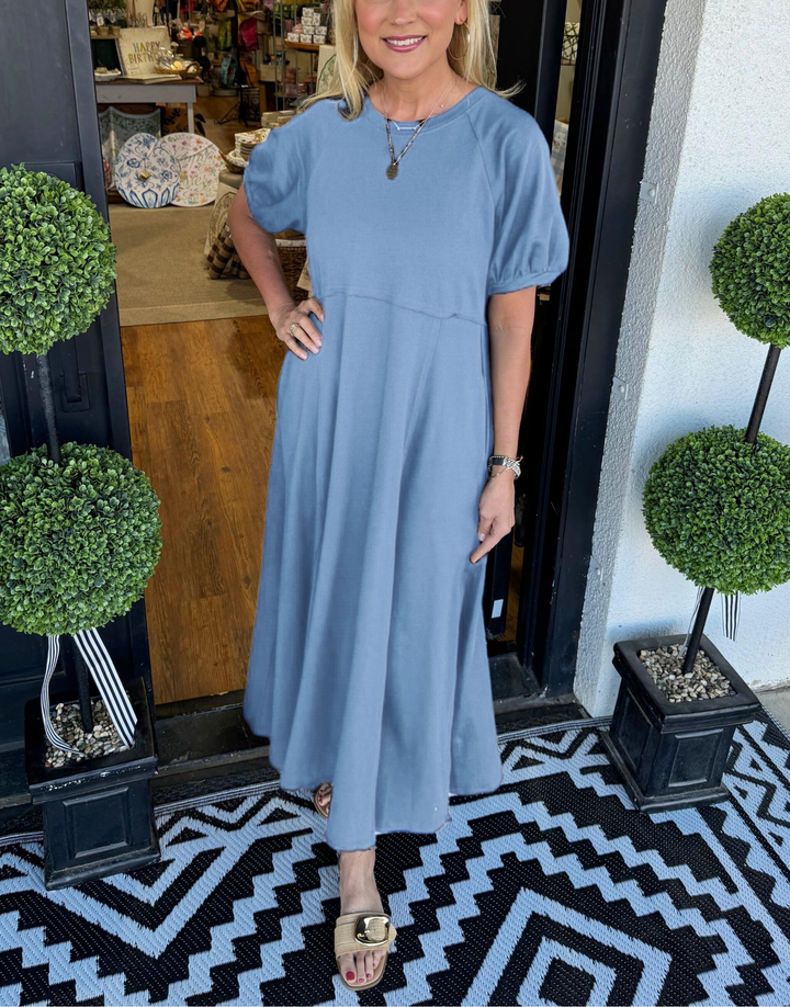Haisley | Maxi-jurk met Pofmouwen en Ronde Hals