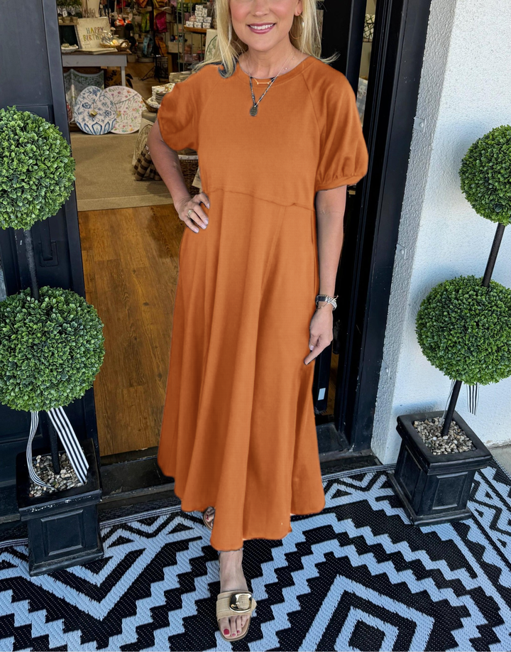 Haisley | Maxi-jurk met Pofmouwen en Ronde Hals