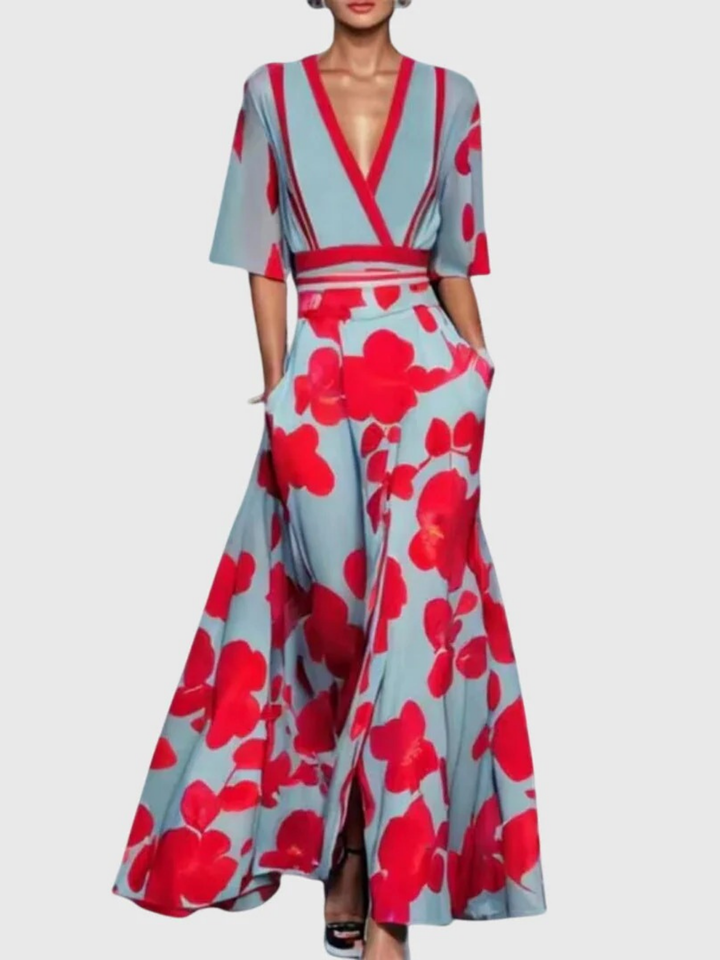 Candice | Elegante Bloemen Lente V-Hals Jurk