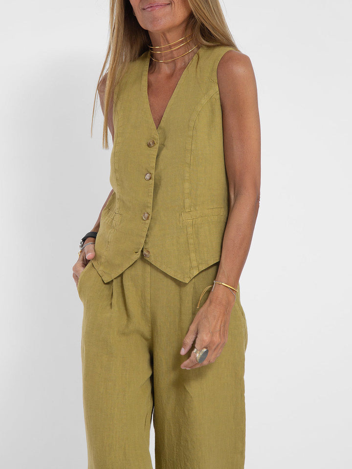 Lauren | Mouwloze V-Hals Vest &amp; Brede Pantalon Set