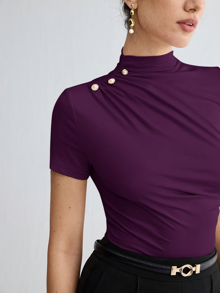 Sienna | Korte Mouw Top met Hoge Hals