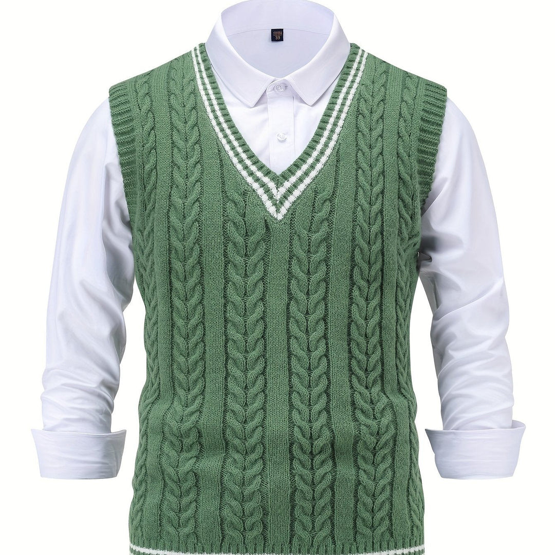 Gideon | Kabelgebreide V-Hals Sweater Vest