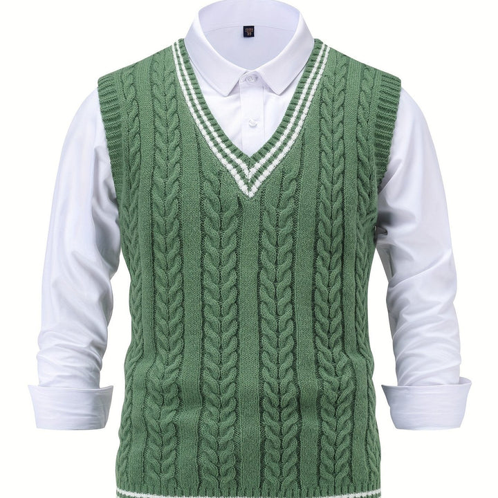 Gideon | Kabelgebreide V-Hals Sweater Vest