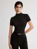 Sienna | Korte Mouw Top met Hoge Hals