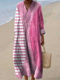 Evette | Stijlvolle Abstracte Flamingo Roze Jurk