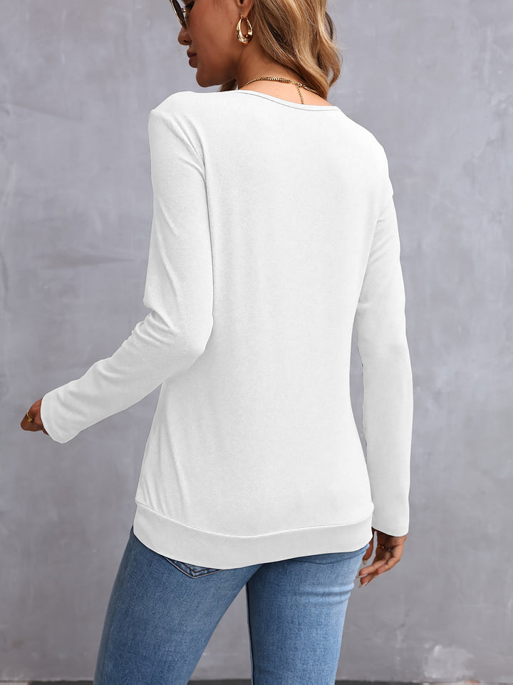 Kathryn | Zijknop V-Hals Lange Mouwen Top