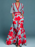 Maine | Elegante Bloemen V-Hals Lange Jurk