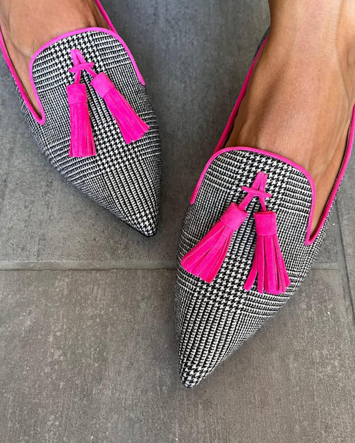 Nettie | Elegante Fluo Fringes Puntige Loafers