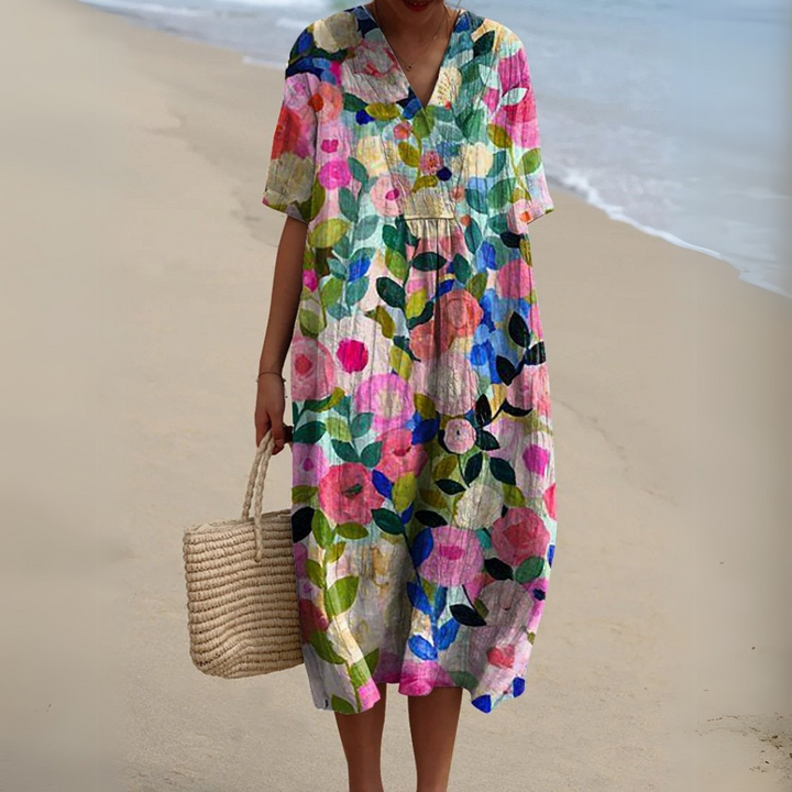 Stella | Elegante Bloemen V-Hals Jurk