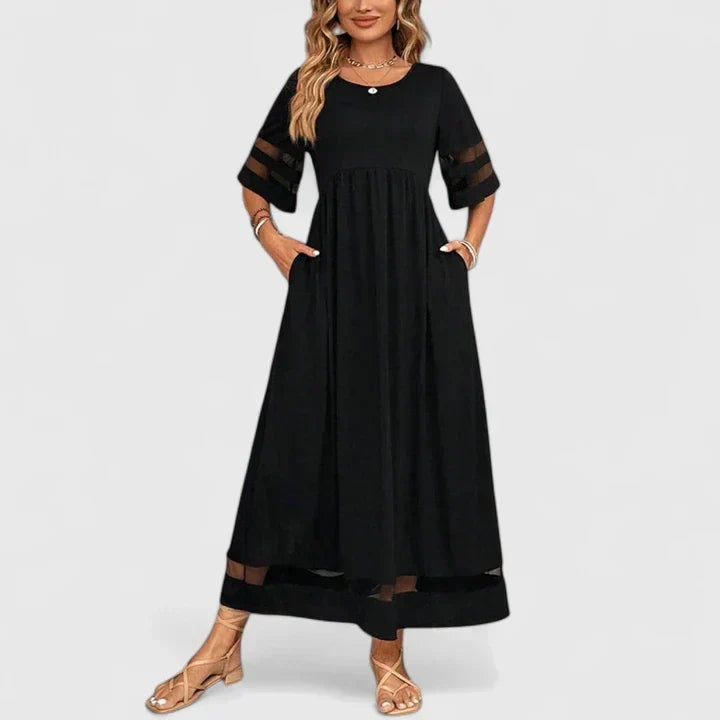 Portia | Elegante Ronde Hals Midi Mouw Jurk