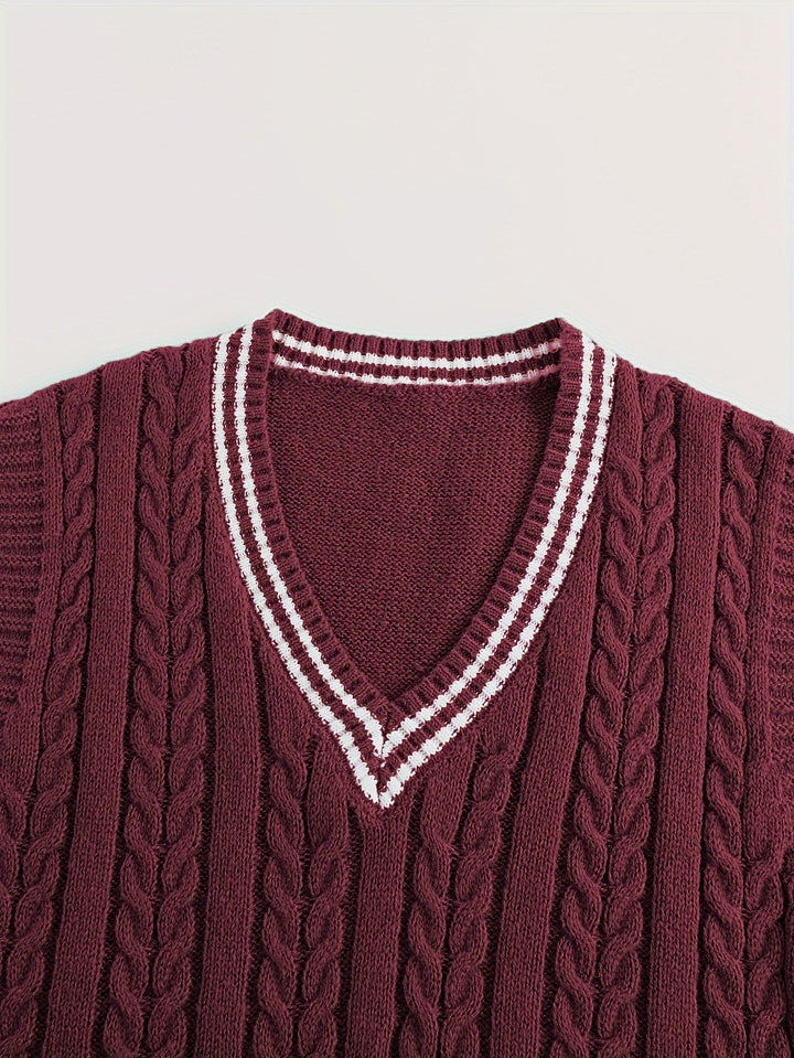 Gideon | Kabelgebreide V-Hals Sweater Vest