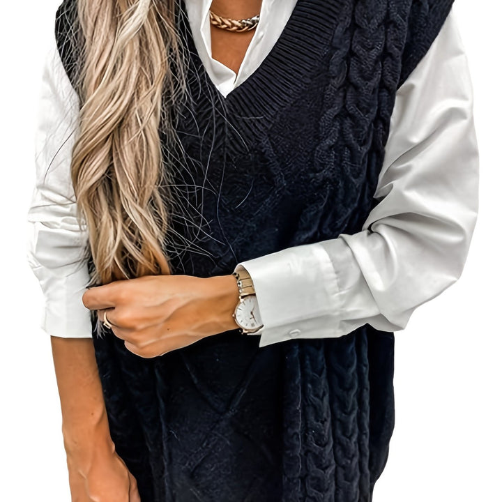 Cora | Gezellige Kabelgebreide V-Hals Sweater Vest