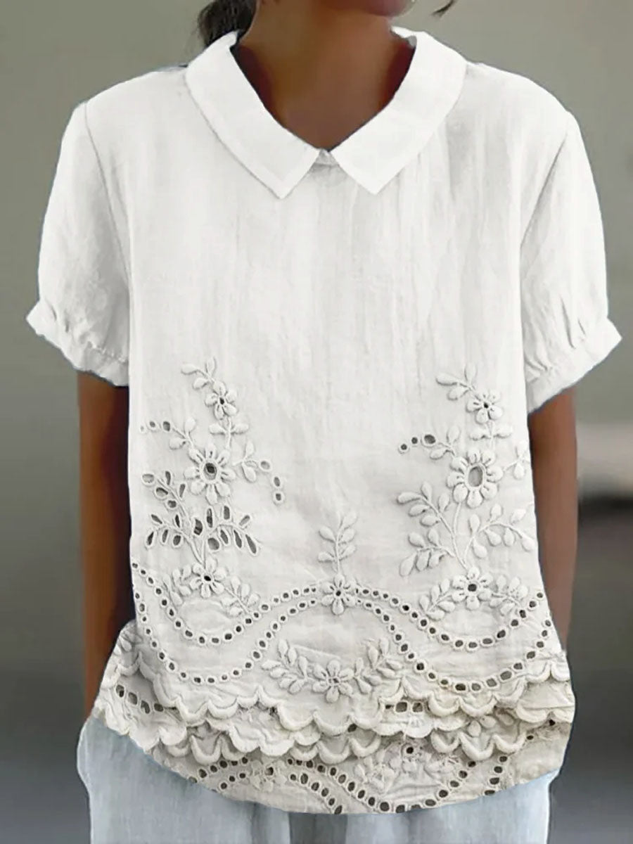 Holly | Elegante Bloem Borduursel Shirt