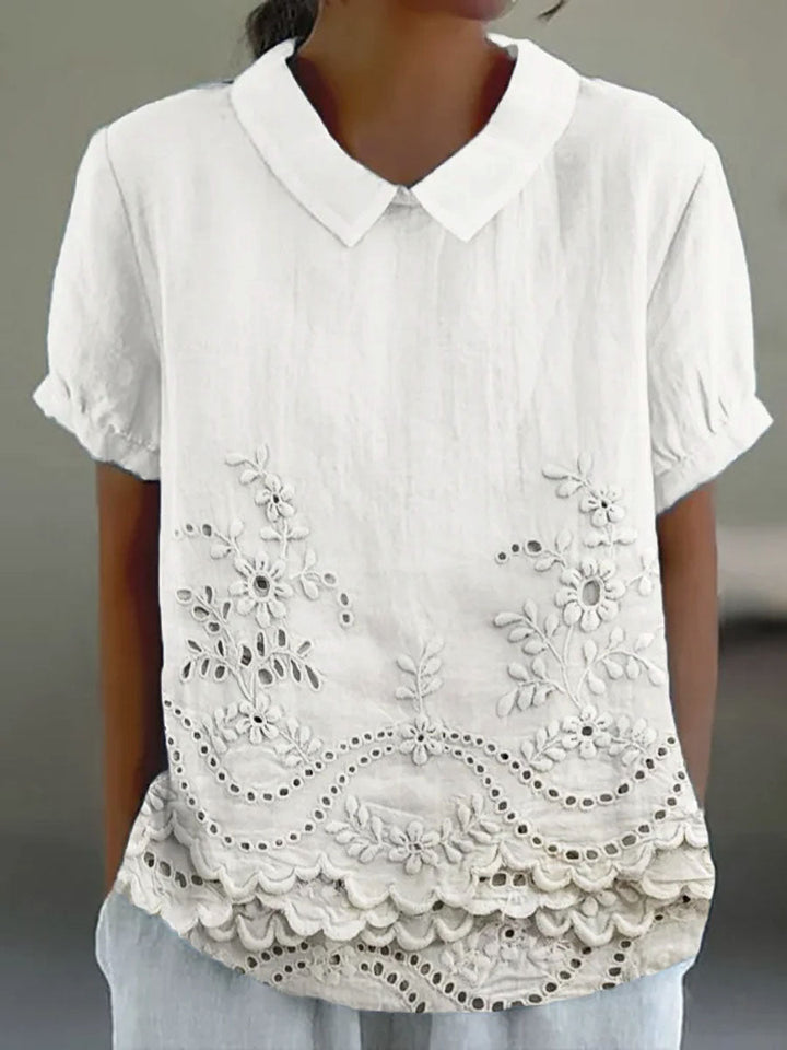 Holly | Elegante Bloem Borduursel Shirt