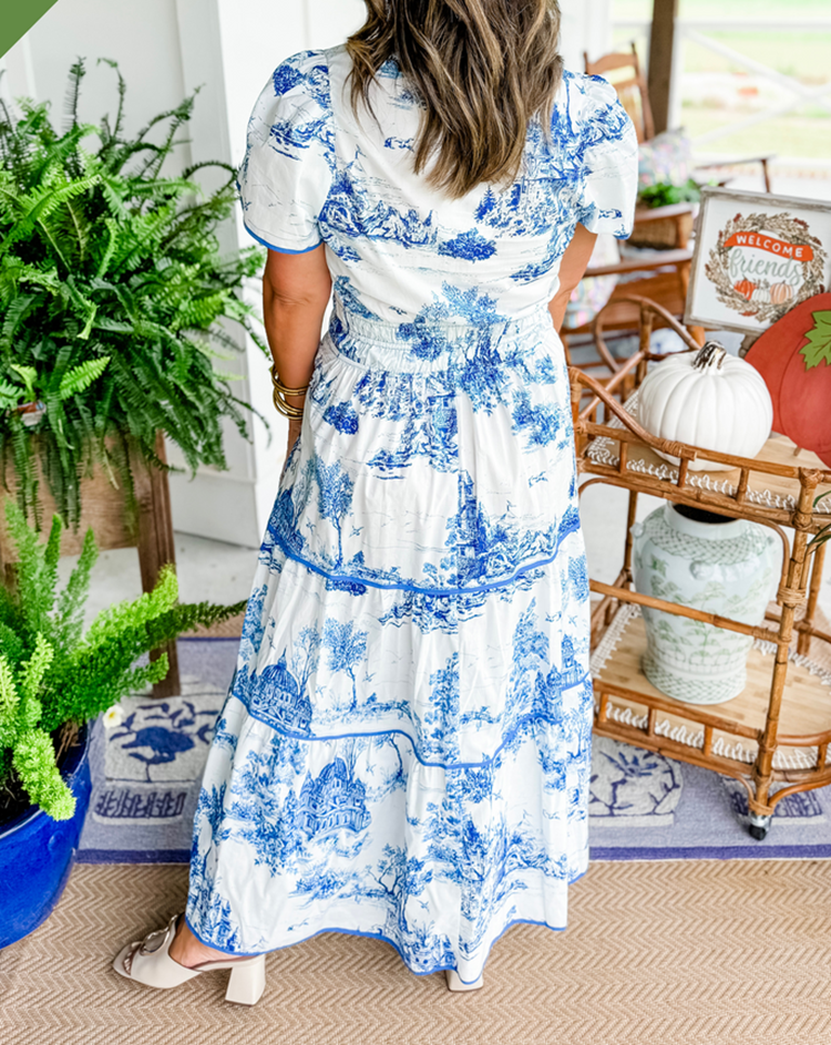 Eliza | Klassieke Toile Maxi Jurk