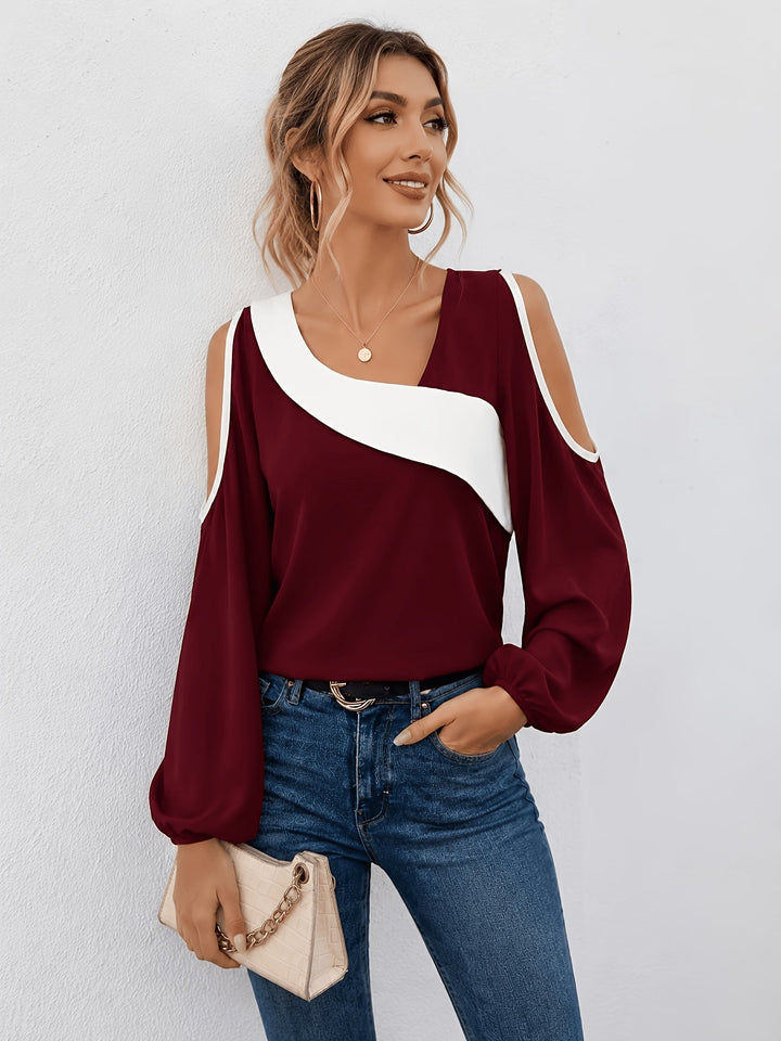 Annette | Koude Schouder Kleurblok Top