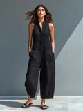Debra | Elegante Mouwloze Effen Jumpsuit