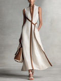 Verity | Contrast-Trim Mouwloze Midi-Jurk