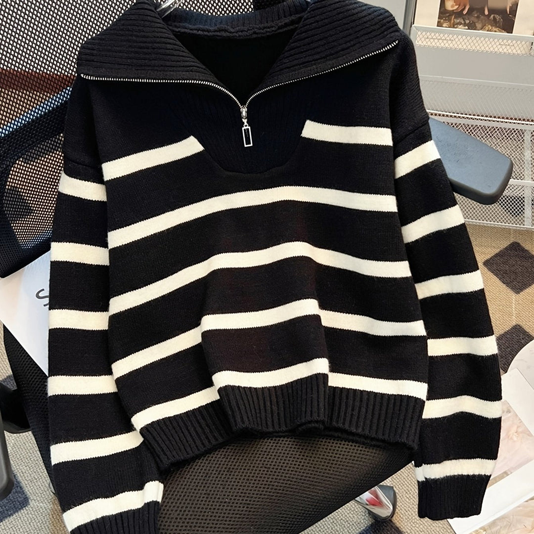 Sabina | Gestreepte Quarter-Zip Trui