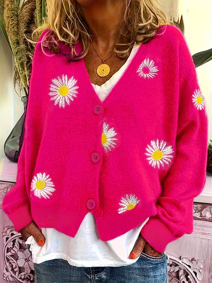 Maribel | Geborduurde Bloemen Knop-Front Cardigan