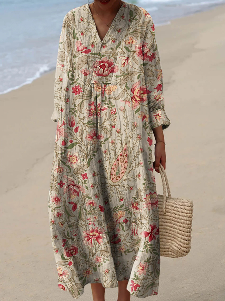 Amalia | Vintage Mooie Bloemen Kunstafdruk Jurk