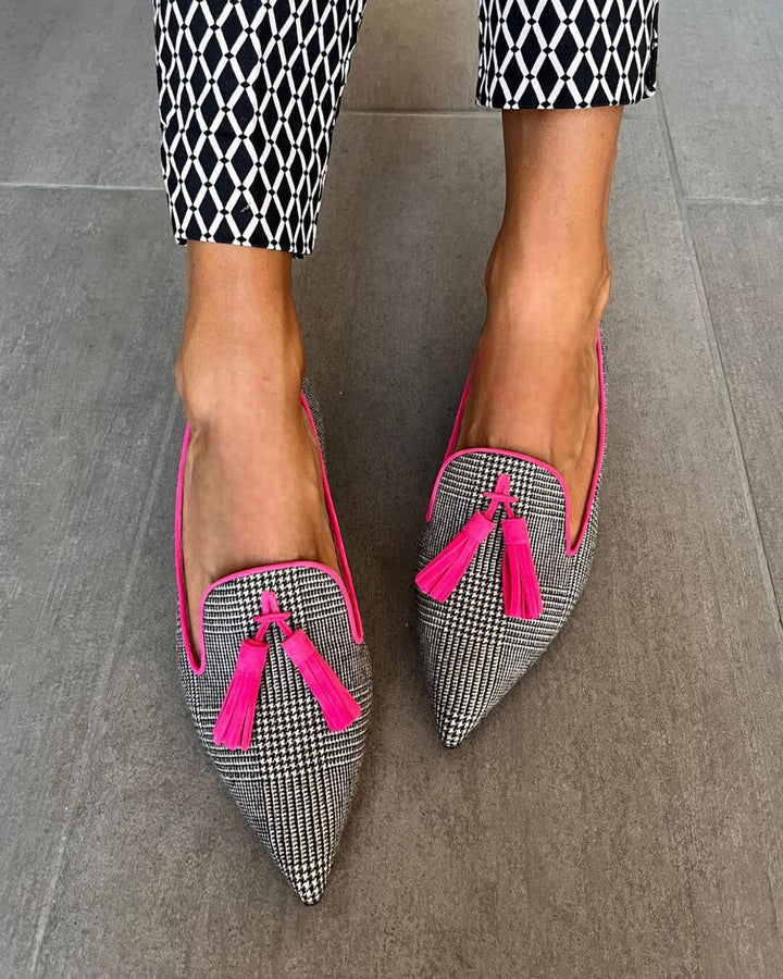 Nettie | Elegante Fluo Fringes Puntige Loafers