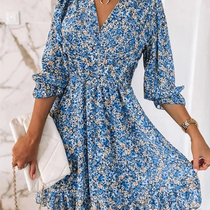 Penelope | Elegante Bloemen V-Hals Jurk
