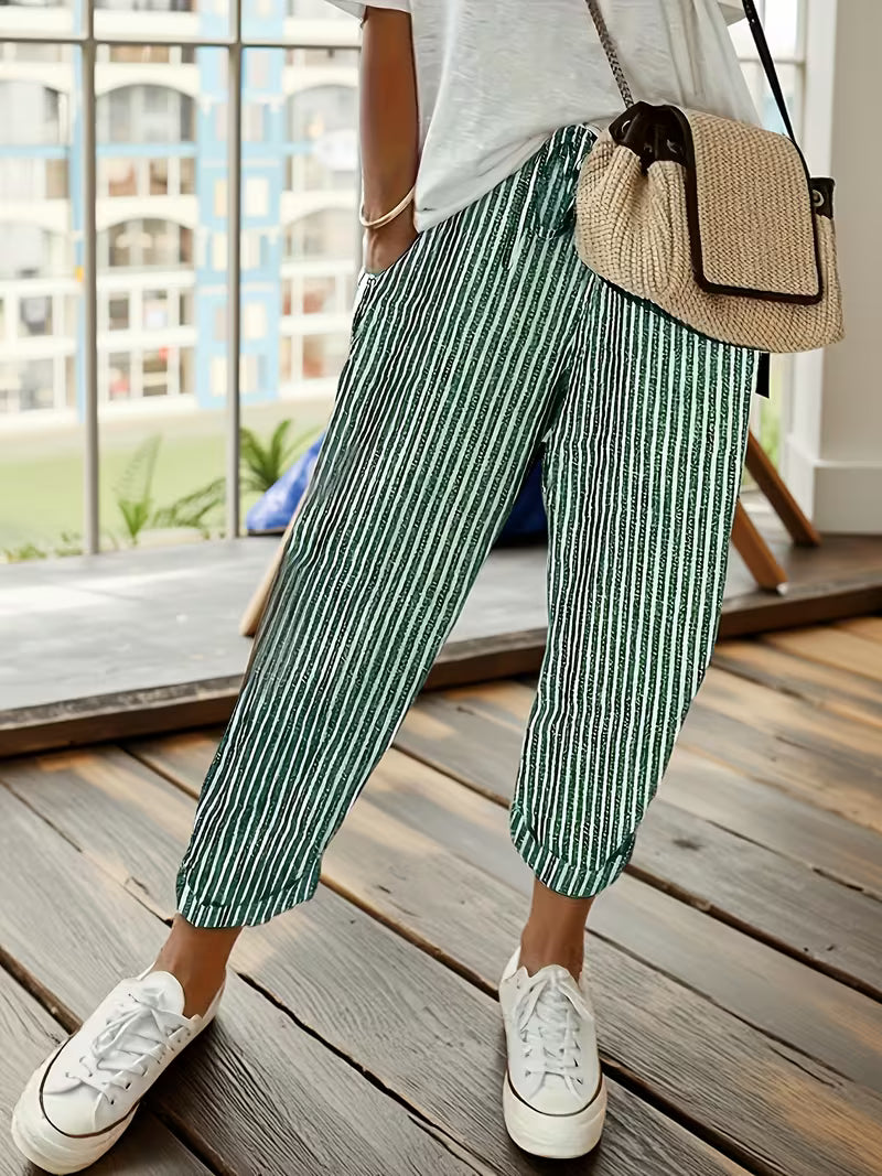 Marley | Gestreepte Casual Broek met Wijde Pijpen