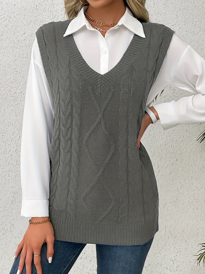Cora | Gezellige Kabelgebreide V-Hals Sweater Vest