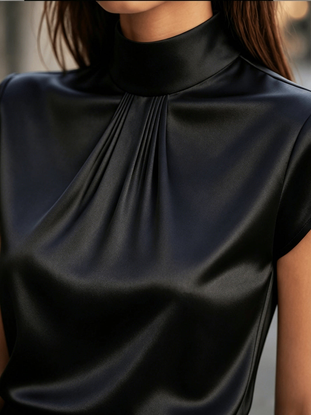 Lena | Plissé Mock-Neck Blouse