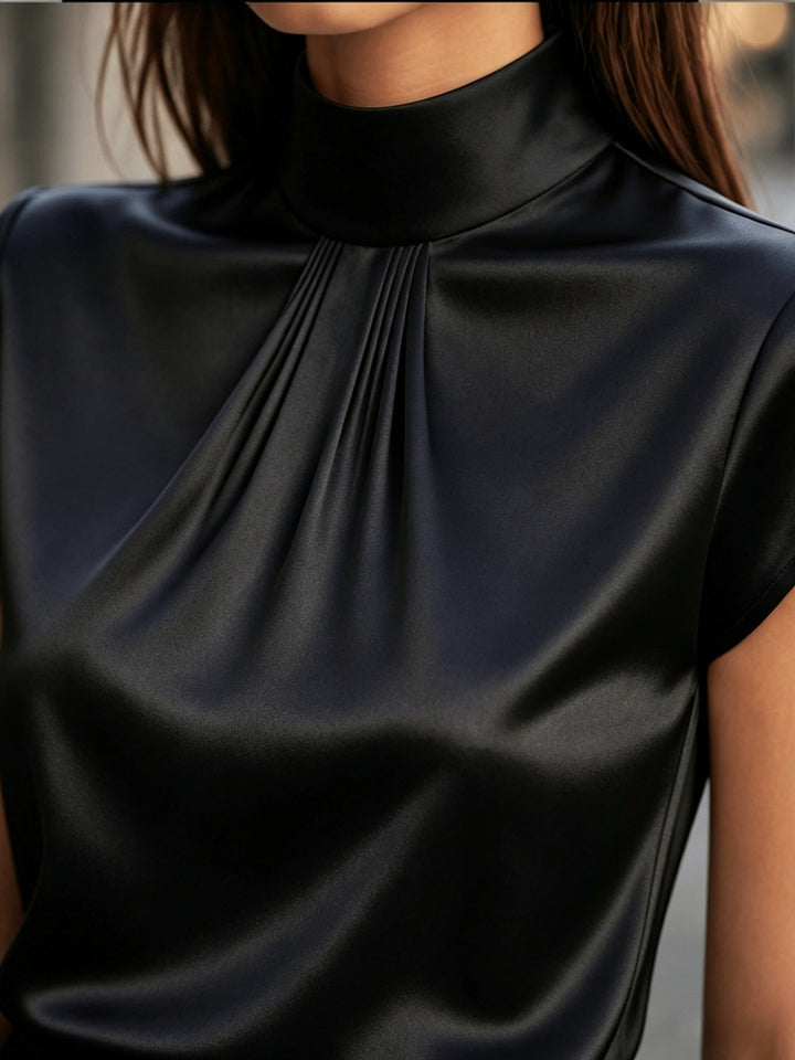 Lena | Plissé Mock-Neck Blouse