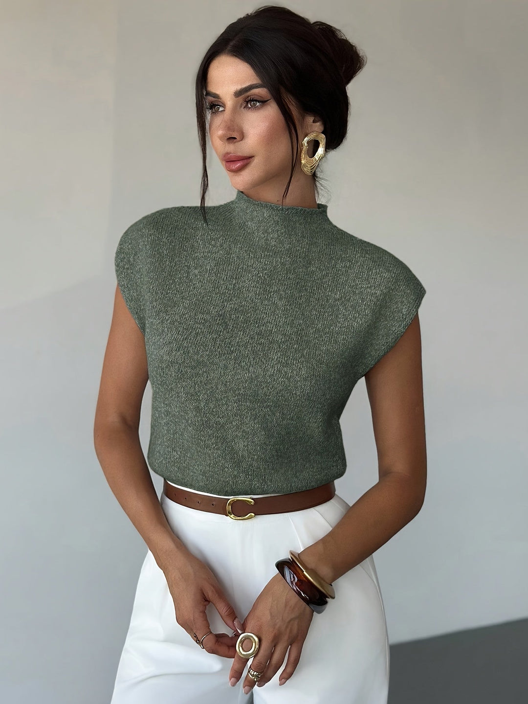Claudia | Mock Neck Mouwloze Trui Vest