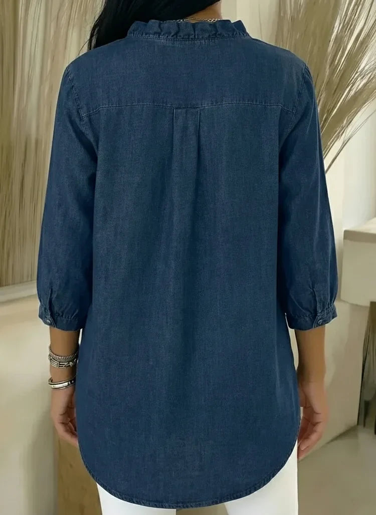 Paula | Stijlvolle Rimpel Blouse met Middellange Mouwen