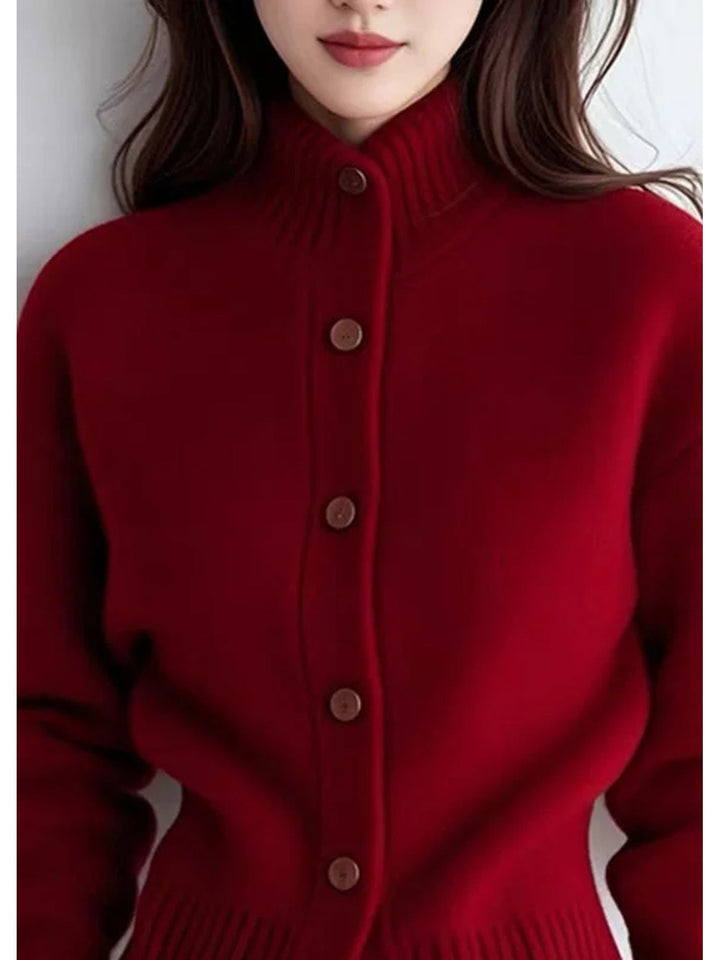 Margot | Hoge Hals Knopen Cardigan