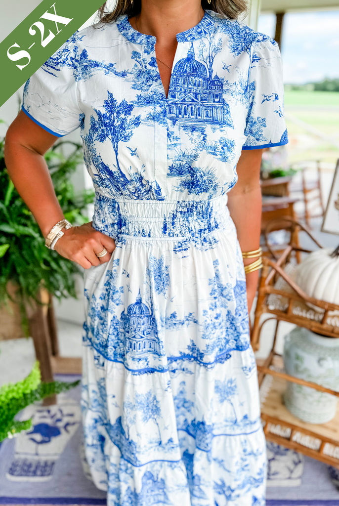 Eliza | Klassieke Toile Maxi Jurk