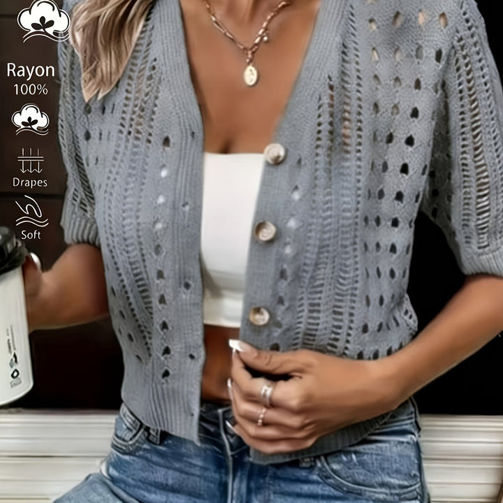 Delphine | Opengehaakte Korte Mouwen Cardigan