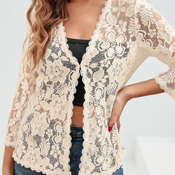 Cassandra | Bloemrijke Opengewerkte Cardigan