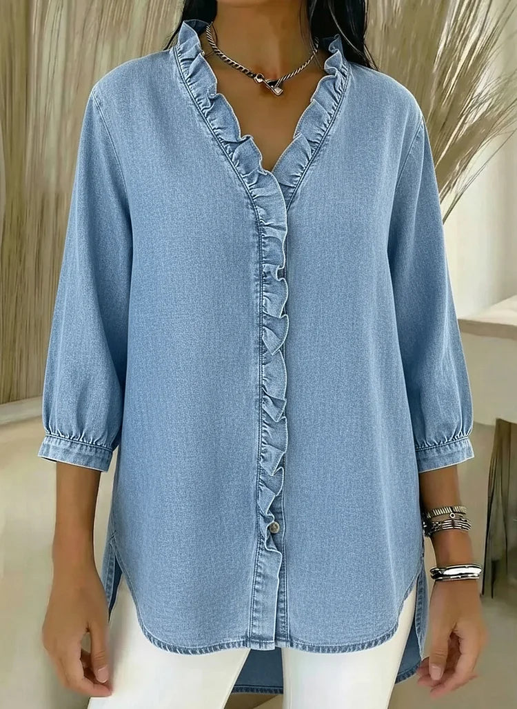 Paula | Stijlvolle Rimpel Blouse met Middellange Mouwen