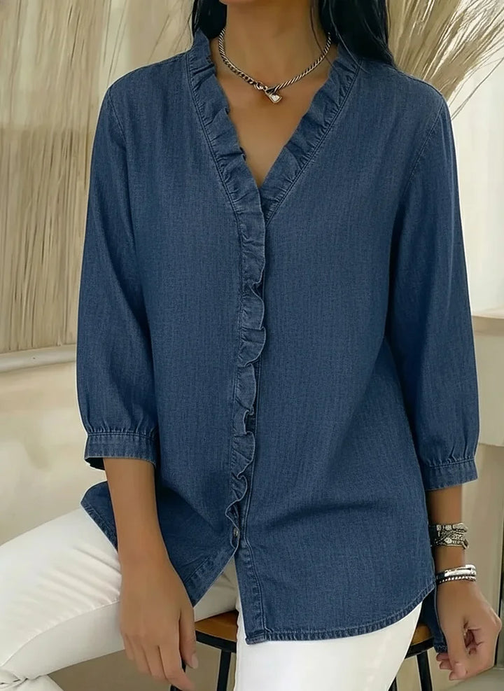 Paula | Stijlvolle Rimpel Blouse met Middellange Mouwen