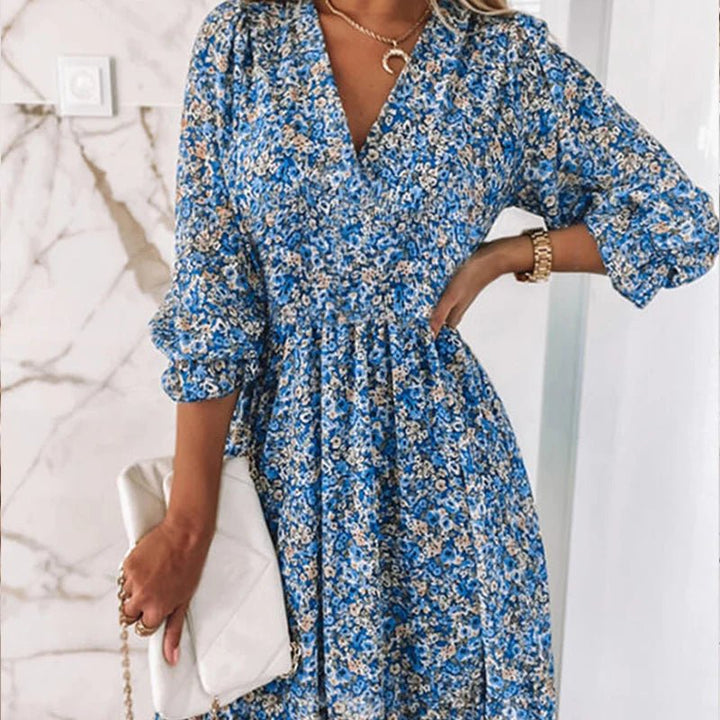 Penelope | Elegante Bloemen V-Hals Jurk