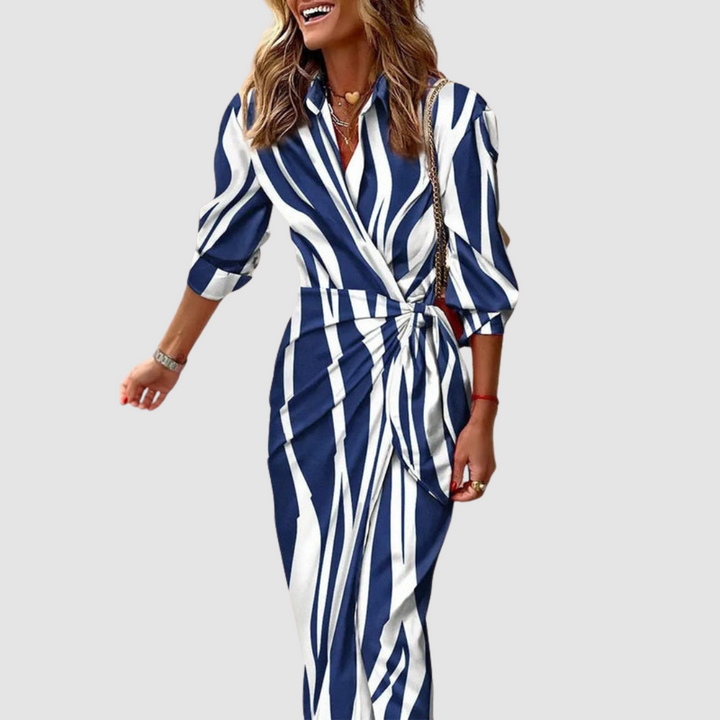 Andrea | Elegante Gestreepte Lange Jurk