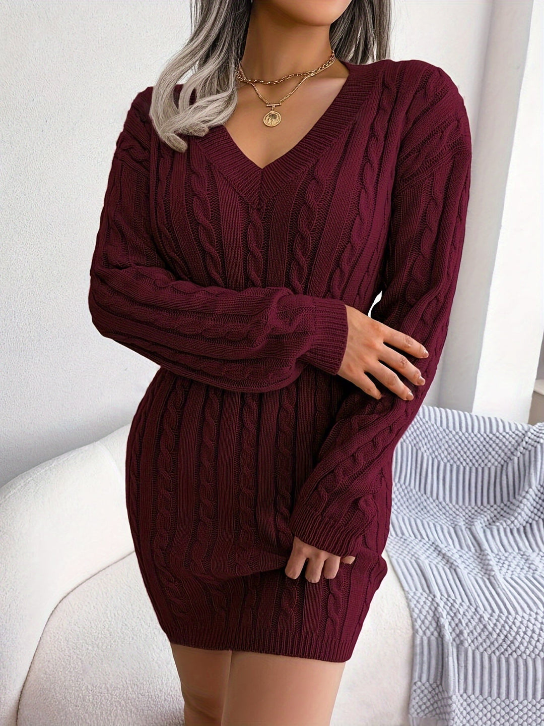 Felicity | Kabelgebreide Peplum Sweater Jurk