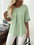 Karen | Blouse met Flared Mouwen en Plissé