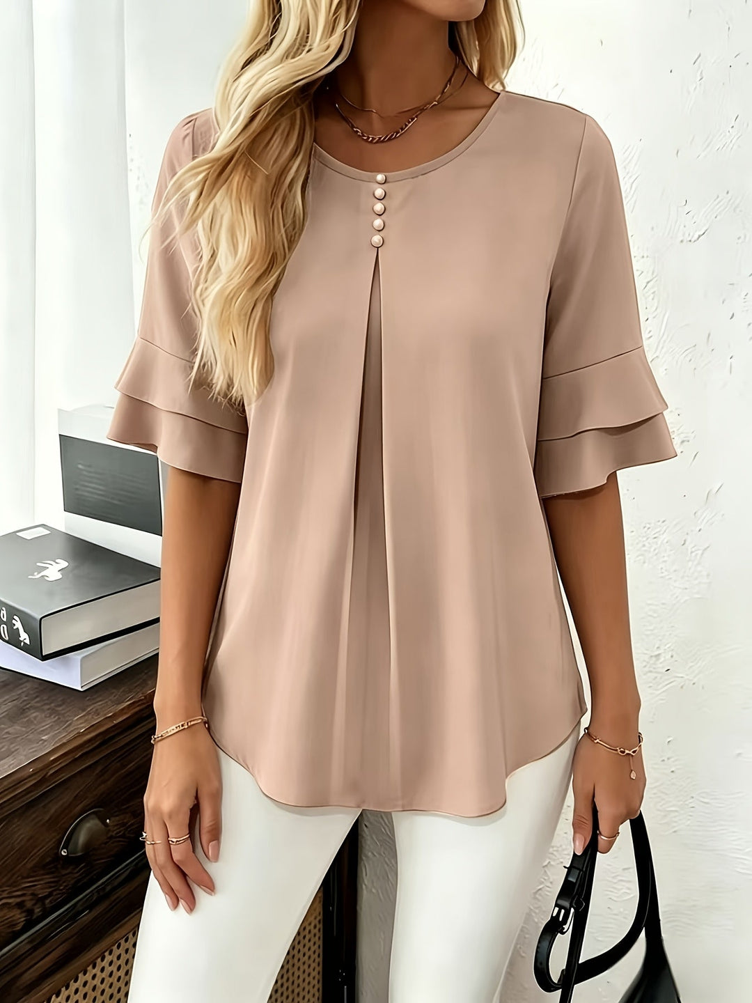 Karen | Blouse met Flared Mouwen en Plissé