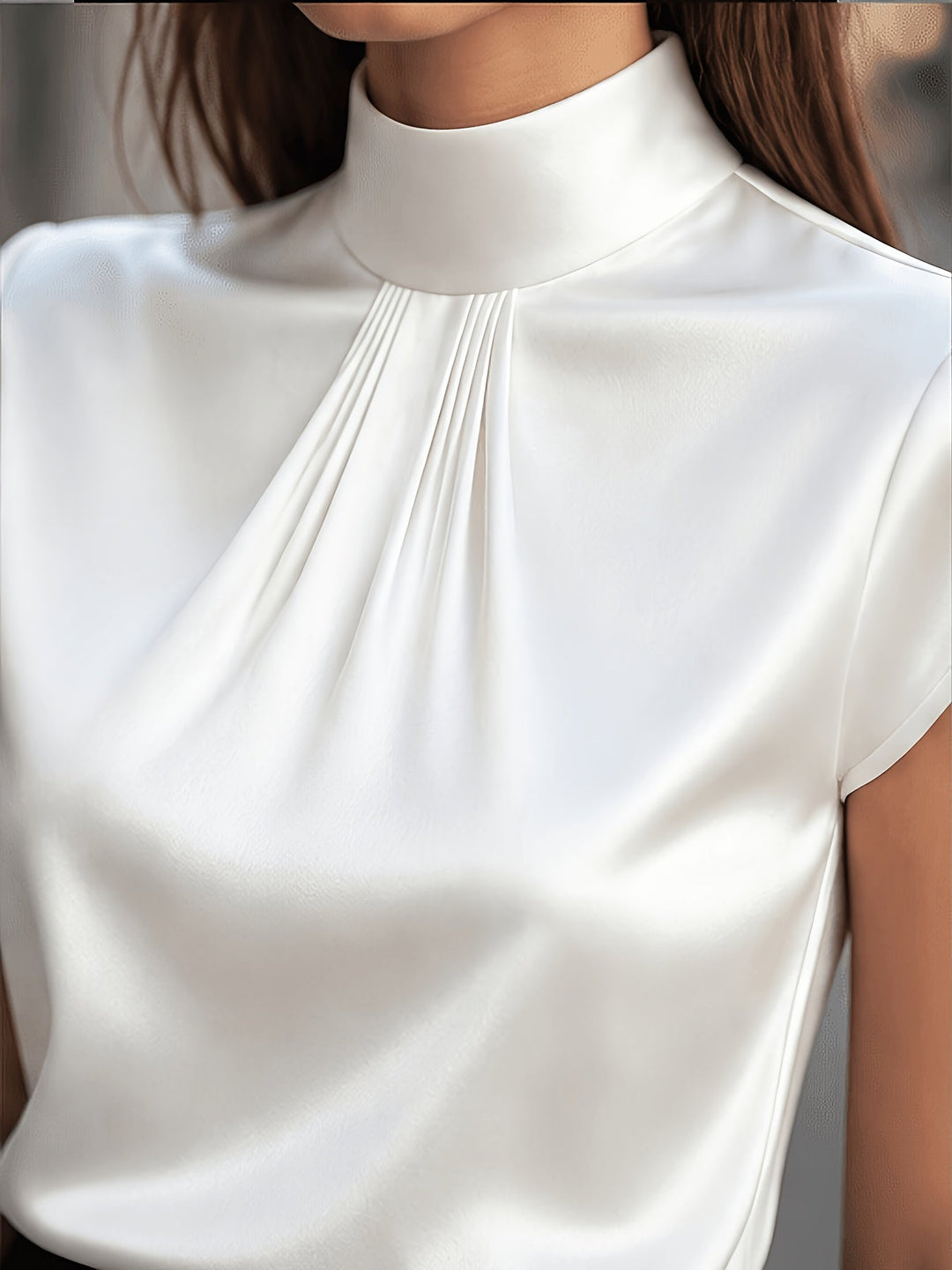 Lena | Plissé Mock-Neck Blouse