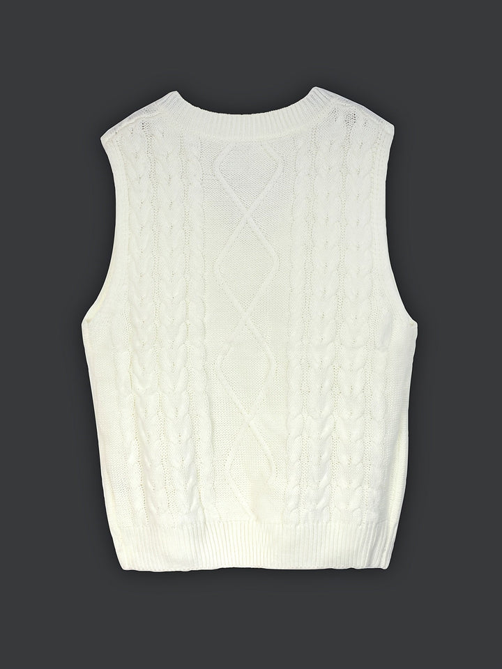 Cora | Gezellige Kabelgebreide V-Hals Sweater Vest