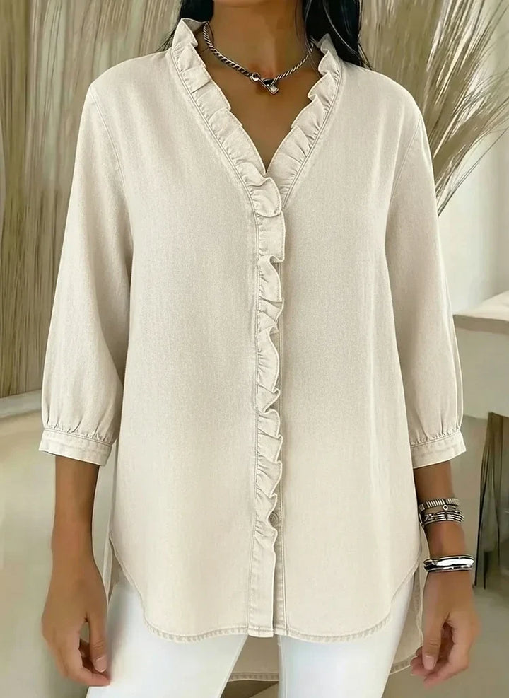 Paula | Stijlvolle Rimpel Blouse met Middellange Mouwen