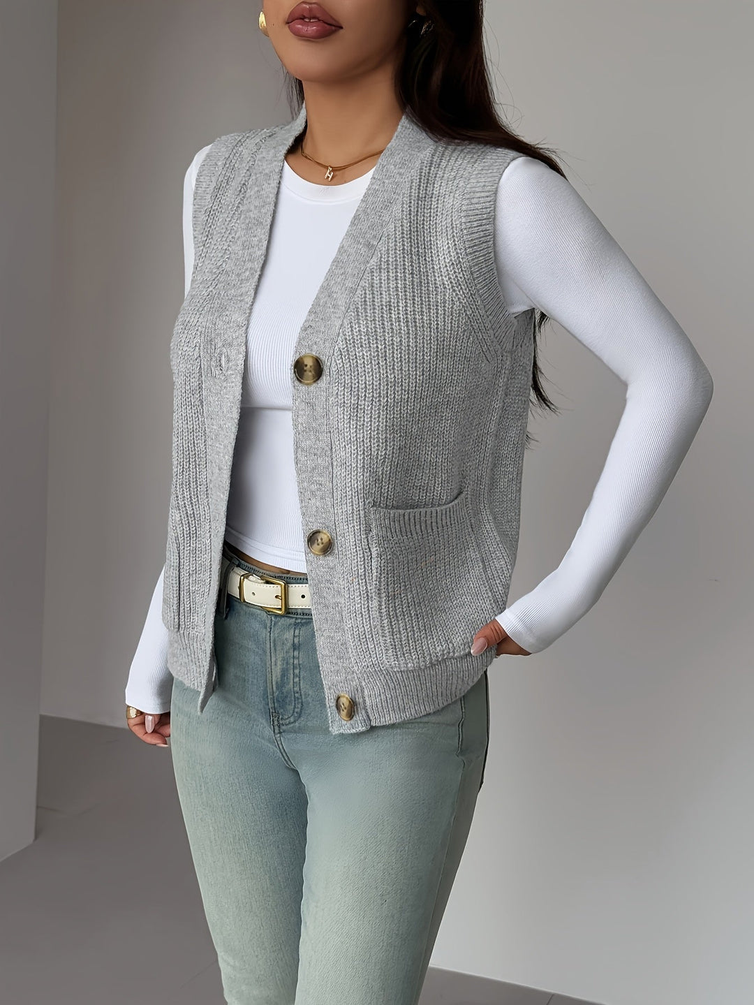 Miriam | Geknoopte V-Hals Gebreide Vest